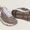 Sneaker da donna con Running Sole in nylon e pelle scamosciata color lavanda, con stella stampata e linguetta sul tallone in pelle argentata