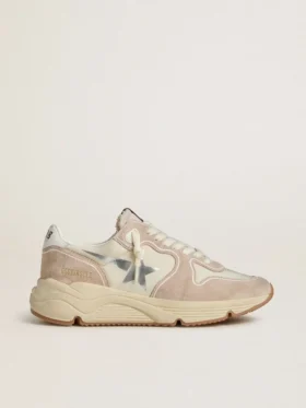 Sneaker da donna con Running Sole in nylon e pelle scamosciata, con stella stampata argento e linguetta in pelle sul tallone