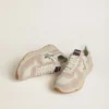 Sneaker da donna con Running Sole in nylon e pelle scamosciata, con stella stampata argento e linguetta in pelle sul tallone