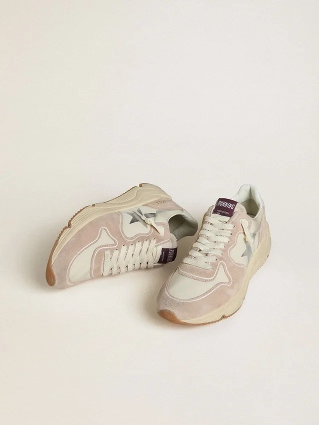 Sneaker da donna con Running Sole in nylon e pelle scamosciata, con stella stampata argento e linguetta in pelle sul tallone