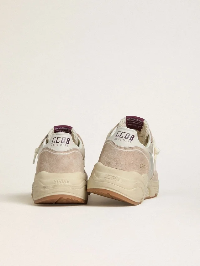 Sneaker da donna con Running Sole in nylon e pelle scamosciata, con stella stampata argento e linguetta in pelle sul tallone