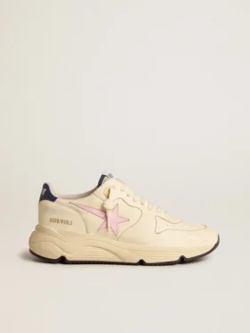 Sneaker da donna con Running Sole in pelle nappa, con stella in pelle rosa e linguetta sul tallone in pelle blu