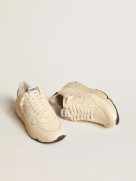 Sneaker da donna con Running Sole in pelle nappa, con stella in pelle rosa e linguetta sul tallone in pelle blu