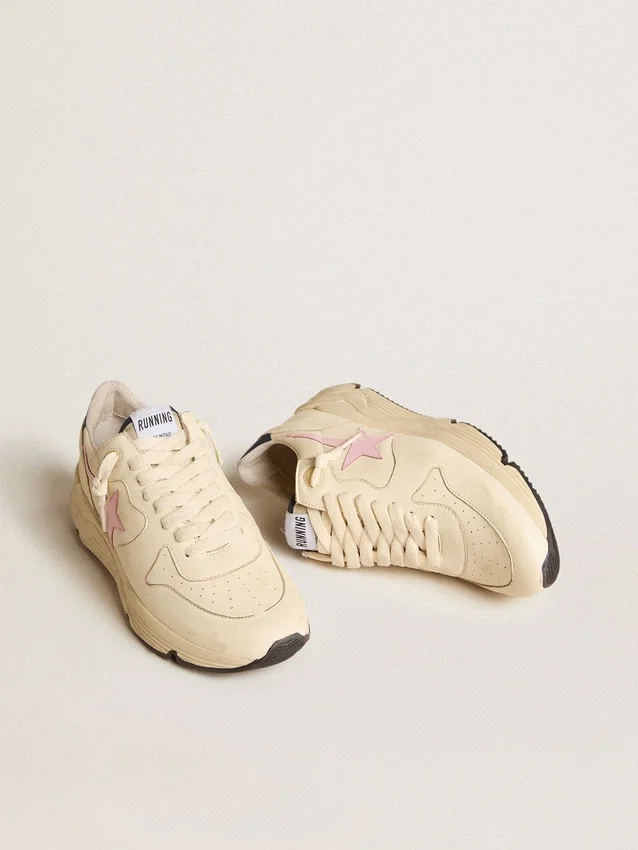 Sneaker da donna con Running Sole in pelle nappa, con stella in pelle rosa e linguetta sul tallone in pelle blu