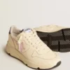 Sneaker da donna con Running Sole in pelle nappa, con stella in pelle rosa e linguetta sul tallone in pelle blu