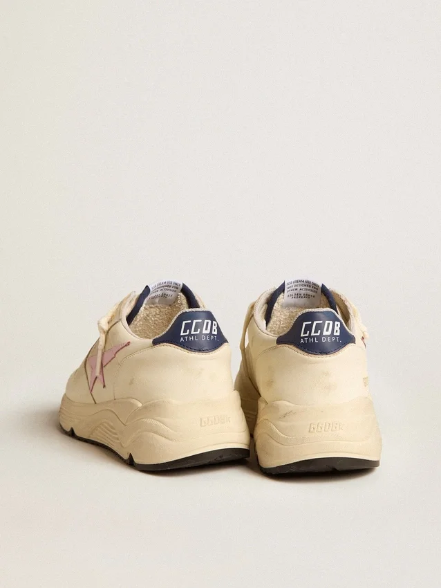 Sneaker da donna con Running Sole in pelle nappa, con stella in pelle rosa e linguetta sul tallone in pelle blu