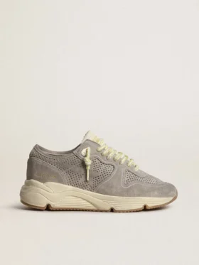 Sneaker da donna con Running Sole in pelle scamosciata grigia, stella in pelle scamosciata grigia e linguetta sul tallone