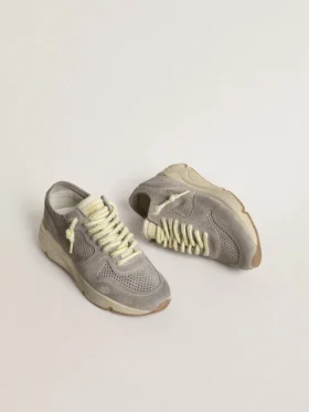 Sneaker da donna con Running Sole in pelle scamosciata grigia, stella in pelle scamosciata grigia e linguetta sul tallone