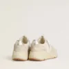 Sneaker da donna con Running Sole in tela, stella beige e linguetta sul tallone in pelle metallizzata platino