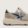 Sneaker da donna Running Sole in glitter argento e pelle scamosciata grigio tortora