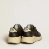 Sneaker da donna Running Sole in glitter nero con stella in pelle e linguetta sul tallone in nabuk