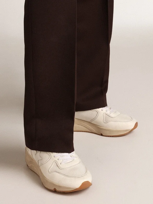 Sneaker da uomo con Running Sole in mesh e nappa bianca
