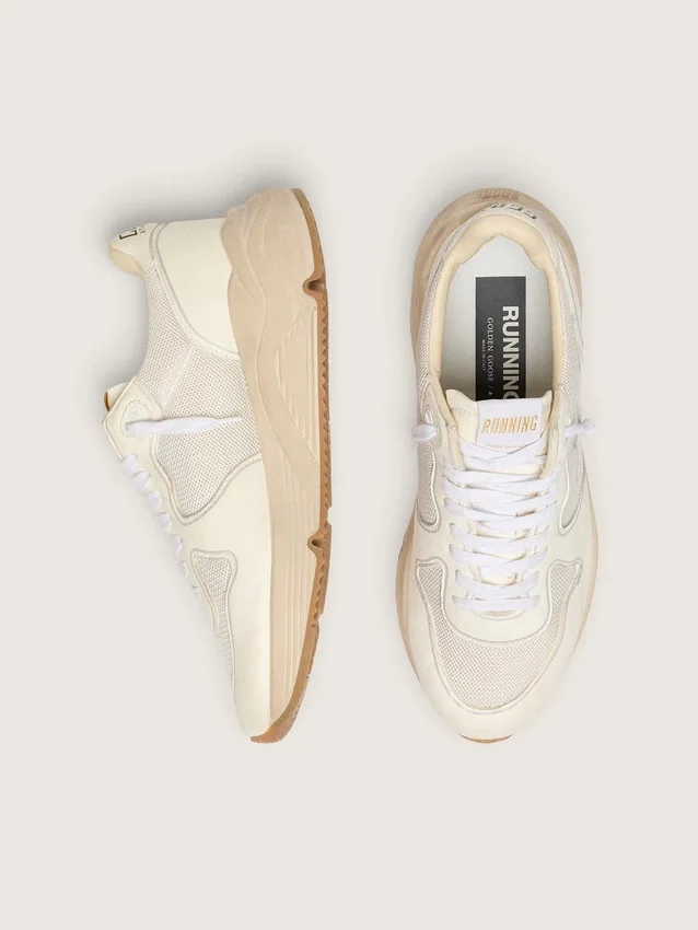 Sneaker da uomo con Running Sole in mesh e nappa bianca