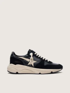 Sneaker da uomo con Running Sole in nappa nera e pelle scamosciata con stella bianca