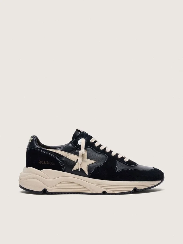 Sneaker da uomo con Running Sole in nappa nera e pelle scamosciata con stella bianca