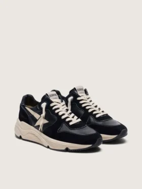 Sneaker da uomo con Running Sole in nappa nera e pelle scamosciata con stella bianca