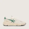 Sneaker da uomo con Running Sole in nylon color crema e pelle con stella in pelle verde