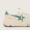 Sneaker da uomo con Running Sole in nylon color crema e pelle con stella in pelle verde