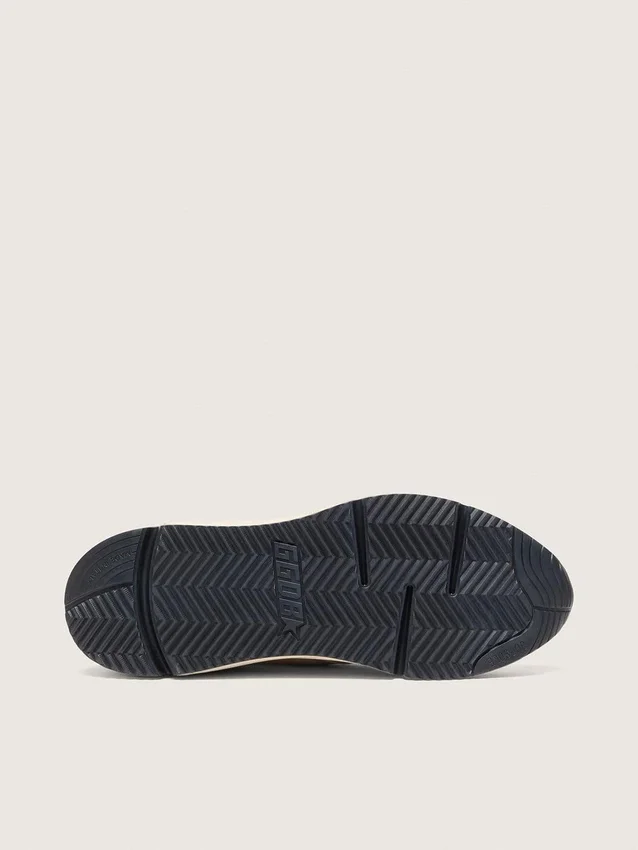 Sneaker da uomo con Running Sole in nylon color crema e pelle con stella in pelle verde