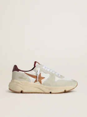 Sneaker da uomo con Running Sole in nylon e pelle scamosciata, con stella in pelle marrone e linguetta sul tallone in pelle bordeaux