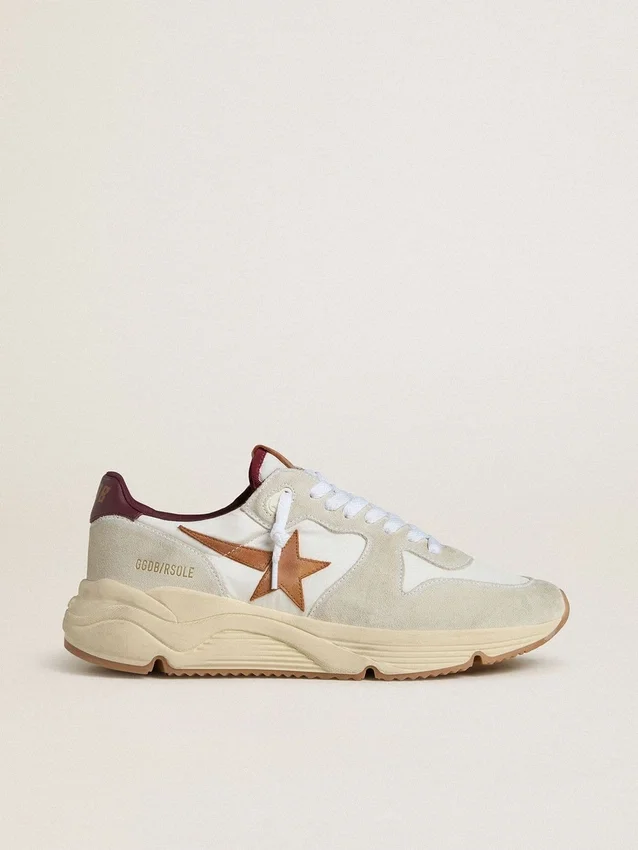 Sneaker da uomo con Running Sole in nylon e pelle scamosciata, con stella in pelle marrone e linguetta sul tallone in pelle bordeaux
