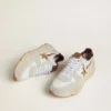 Sneaker da uomo con Running Sole in nylon e pelle scamosciata, con stella in pelle marrone e linguetta sul tallone in pelle bordeaux