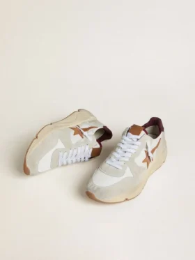 Sneaker da uomo con Running Sole in nylon e pelle scamosciata, con stella in pelle marrone e linguetta sul tallone in pelle bordeaux