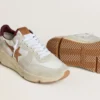 Sneaker da uomo con Running Sole in nylon e pelle scamosciata, con stella in pelle marrone e linguetta sul tallone in pelle bordeaux