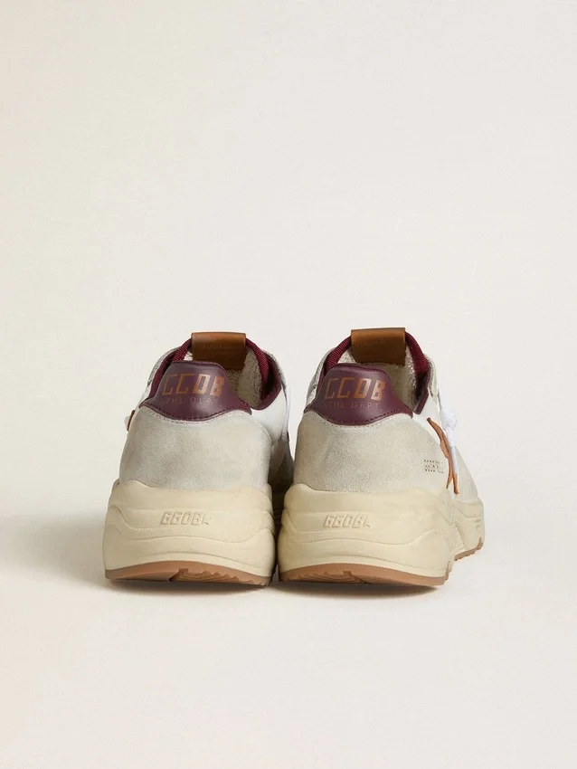Sneaker da uomo con Running Sole in nylon e pelle scamosciata, con stella in pelle marrone e linguetta sul tallone in pelle bordeaux