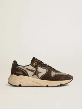 Sneaker da uomo con Running Sole in nylon e pelle scamosciata, con stella stampata e linguetta sul tallone in pelle