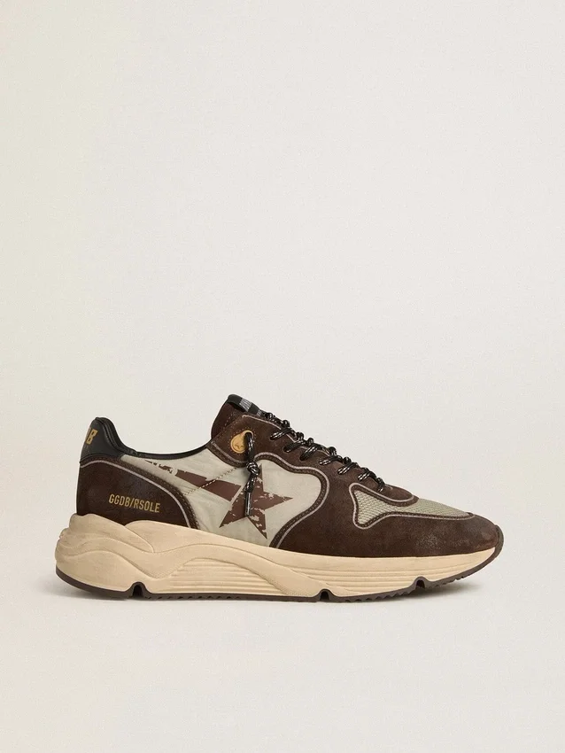 Sneaker da uomo con Running Sole in nylon e pelle scamosciata, con stella stampata e linguetta sul tallone in pelle