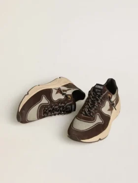 Sneaker da uomo con Running Sole in nylon e pelle scamosciata, con stella stampata e linguetta sul tallone in pelle
