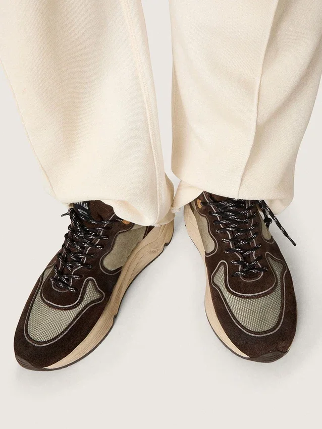 Sneaker da uomo con Running Sole in nylon e pelle scamosciata, con stella stampata e linguetta sul tallone in pelle