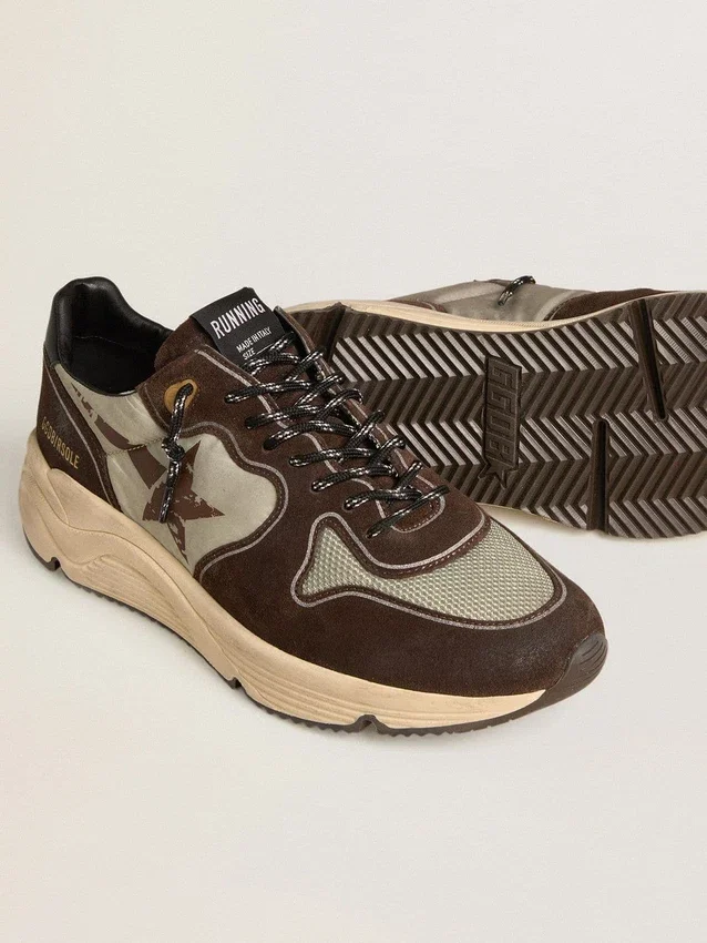 Sneaker da uomo con Running Sole in nylon e pelle scamosciata, con stella stampata e linguetta sul tallone in pelle