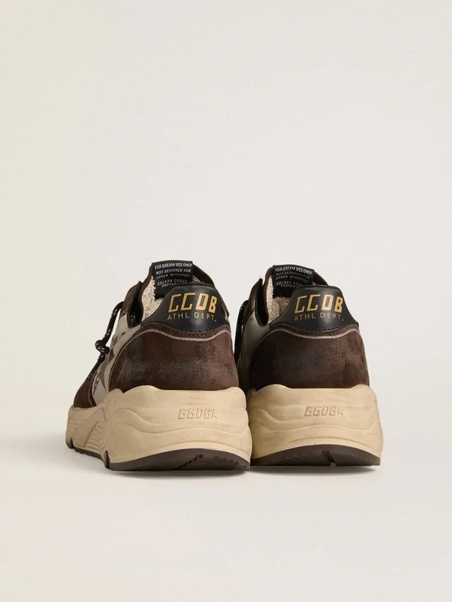 Sneaker da uomo con Running Sole in nylon e pelle scamosciata, con stella stampata e linguetta sul tallone in pelle