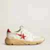 Sneaker da uomo con Running Sole, stella in pelle e linguetta sul tallone con stampa rossa