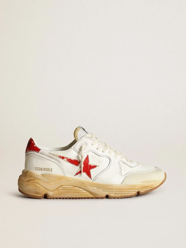 Sneaker da uomo con Running Sole, stella in pelle e linguetta sul tallone con stampa rossa