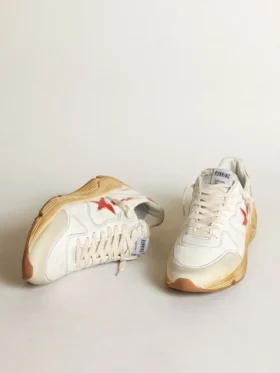 Sneaker da uomo con Running Sole, stella in pelle e linguetta sul tallone con stampa rossa
