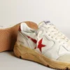 Sneaker da uomo con Running Sole, stella in pelle e linguetta sul tallone con stampa rossa