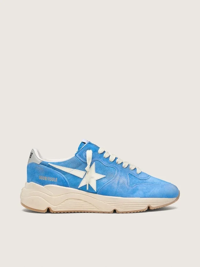 Sneaker da uomo Running Sole in pelle scamosciata blu brillante con stella bianca
