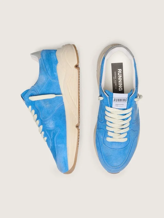 Sneaker da uomo Running Sole in pelle scamosciata blu brillante con stella bianca