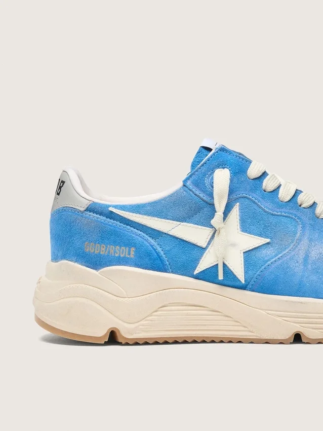 Sneaker da uomo Running Sole in pelle scamosciata blu brillante con stella bianca