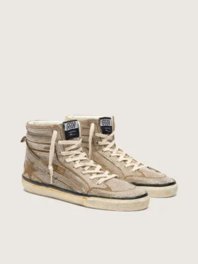 Sneakers da donna LAB in pelle scamosciata color tabacco con cristalli e stella in pelle scamosciata color tabacco