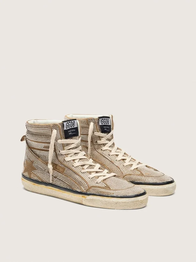 Sneakers da donna LAB in pelle scamosciata color tabacco con cristalli e stella in pelle scamosciata color tabacco