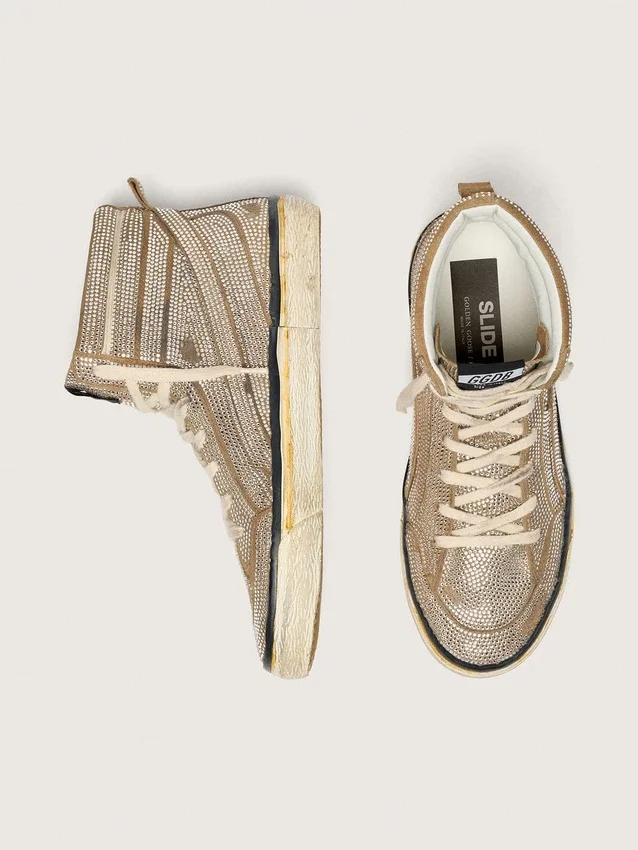 Sneakers da donna LAB in pelle scamosciata color tabacco con cristalli e stella in pelle scamosciata color tabacco