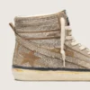 Sneakers da donna LAB in pelle scamosciata color tabacco con cristalli e stella in pelle scamosciata color tabacco
