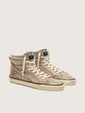 Sneakers da uomo LAB in pelle scamosciata color tabacco con cristalli e stella in pelle scamosciata color tabacco