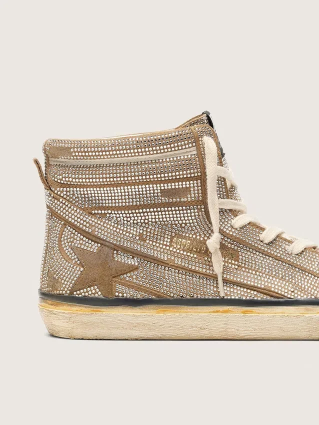 Sneakers da uomo LAB in pelle scamosciata color tabacco con cristalli e stella in pelle scamosciata color tabacco
