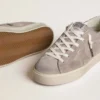 Sneakers Hi Star da donna in pelle scamosciata beige con stella in pelle laminata e linguetta del tacco glitterata