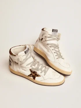 Sneakers Sky-Star con firma sulla caviglia e inserti in pelle di pony con stampa leopardata
